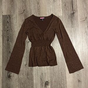 Vintage y2k Say What Brown Sparkly Flowy Top